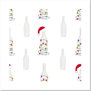 Christmas champagne bottle with Christmas light bulb Posters and Art